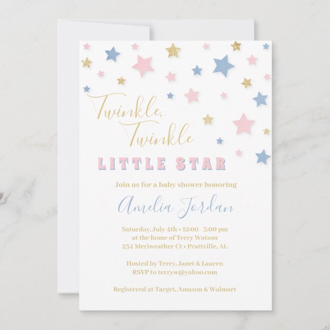 Invitación a Baby Shower de Twinkle Little Star (Anverso)