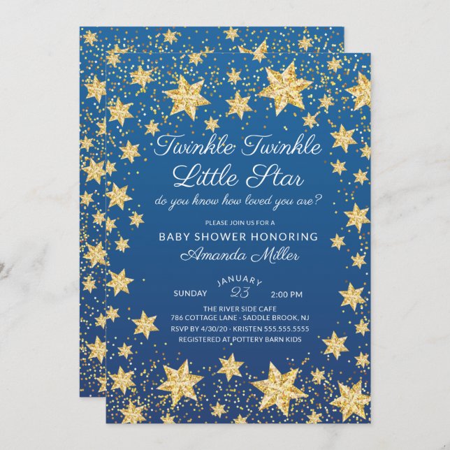 Invitación a Baby Shower de Twinkle Little Star Bo (Anverso / Reverso)