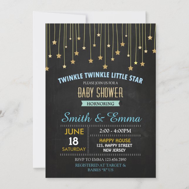 Invitación a Baby Shower de Twinkle Star (Anverso)