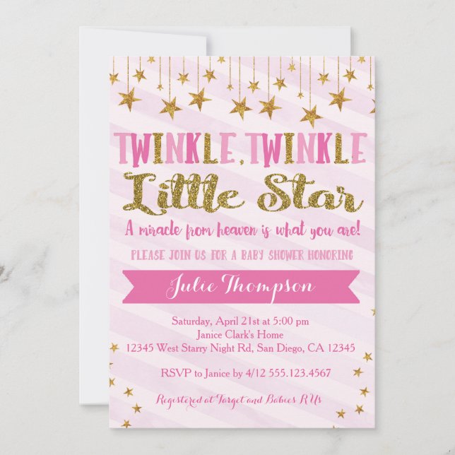 Invitación a Baby Shower de Twinkle Twinkle (Anverso)