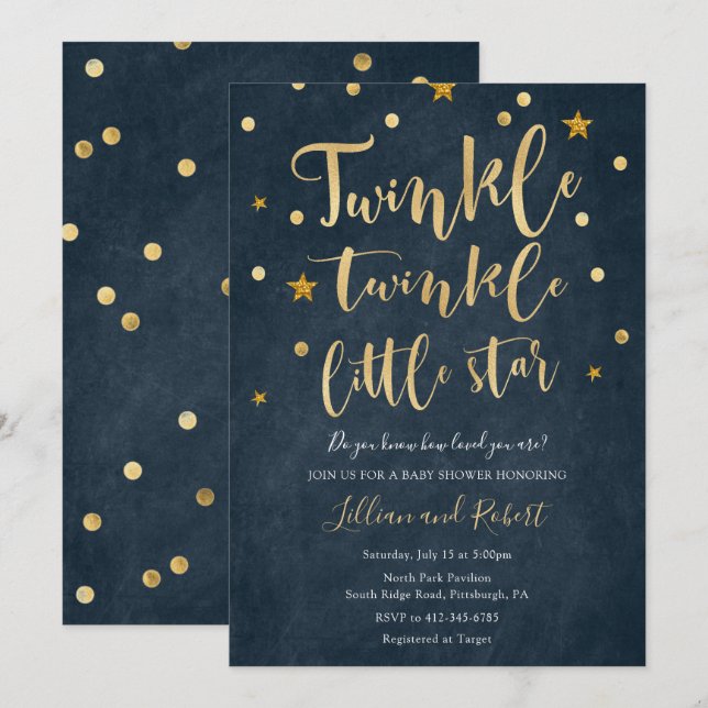 Invitación a Baby Shower de Twinkle Twinkle Little (Anverso / Reverso)