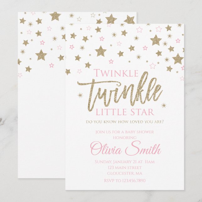 Invitación a Baby Shower de Twinkle Twinkle Little (Anverso / Reverso)
