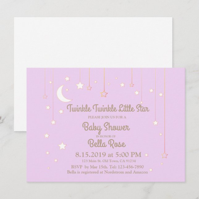 Invitación a Baby Shower de Twinkle Twinkle Little (Anverso / Reverso)