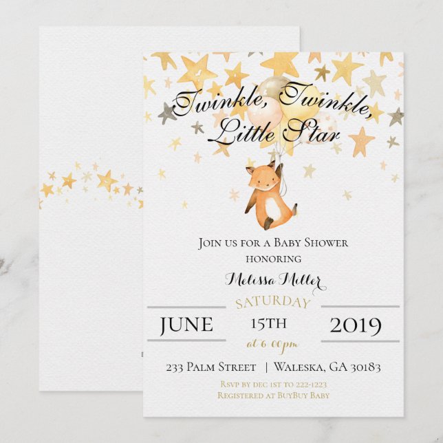 Invitación a baby shower de Twinkle Twinkle Little (Anverso / Reverso)