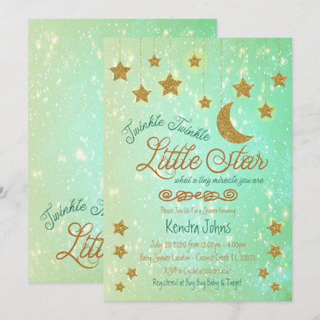 Invitación a Baby Shower de Twinkle Twinkle Little (Anverso / Reverso)