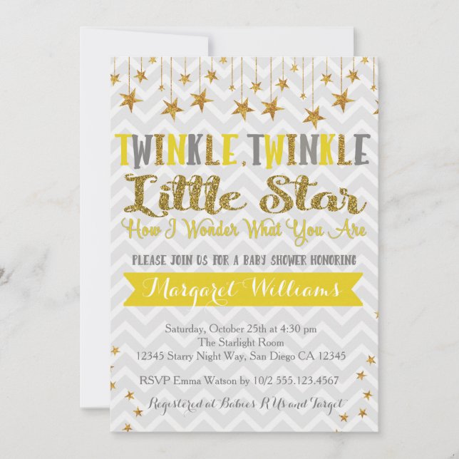 Invitación a Baby Shower de Twinkle Twinkle Star (Anverso)