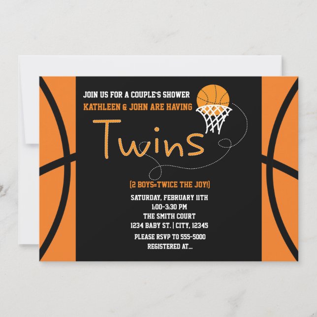 Invitación a Baby Shower de TWINS BASKETBALL Sport (Anverso)