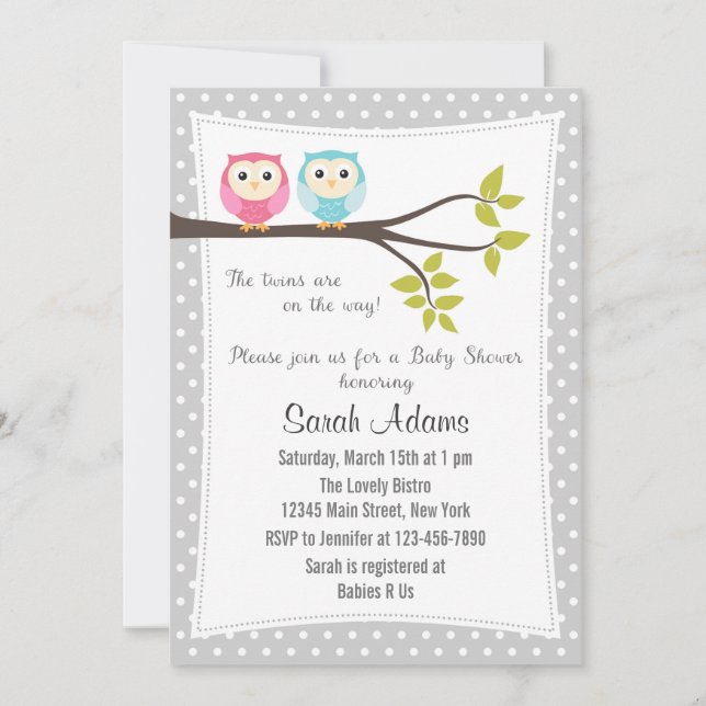 Invitación a Baby Shower de Twins Boy Chica (Anverso)