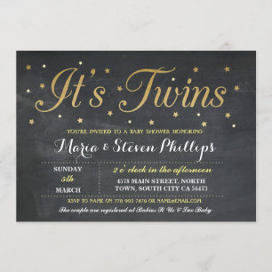 Invitación a Baby Shower de Twins Boy Chica Chalk