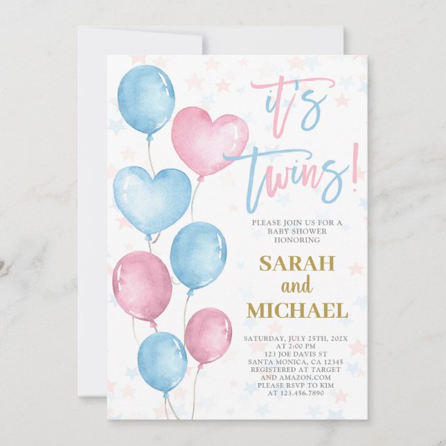 Invitación a Baby Shower de Twins Boy y Chica (Anverso)