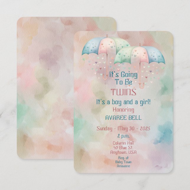 Invitación a Baby Shower de Twins Boy y Chica (Anverso / Reverso)