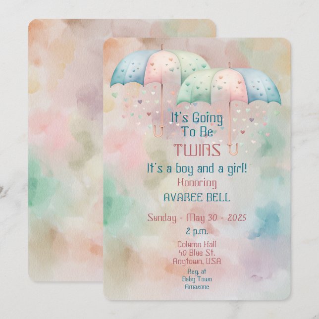 Invitación a Baby Shower de Twins Boy y Chica (Anverso / Reverso)