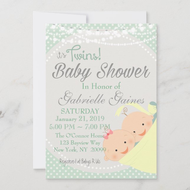 Invitación a Baby Shower de Twins Boy y Chica (Anverso)