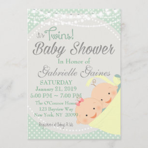 Invitación a Baby Shower de Twins Boy y Chica