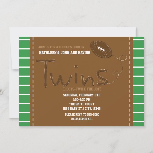Invitación a Baby Shower de TWINS FOOTBALL Sports (Anverso)