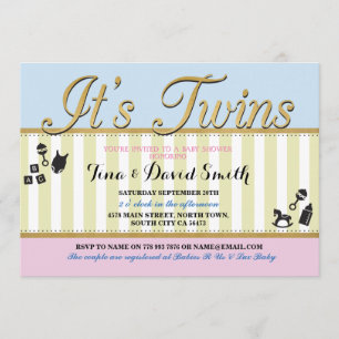 Invitación a Baby Shower de Twins Pink Blue Gold B