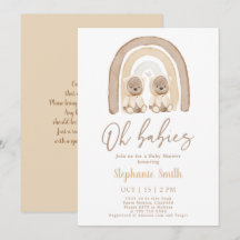 Invitación a Baby Shower de Twins Teddy Oso Arcoir