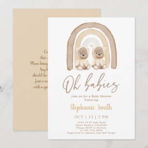 Invitación a Baby Shower de Twins Teddy Oso Arcoir