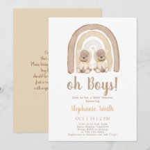 Invitación a Baby Shower de Twins Teddy Oso Arcoir