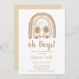 Invitación a Baby Shower de Twins Teddy Oso Arcoir