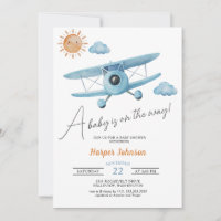 Invitación a Baby Shower de un avión azul