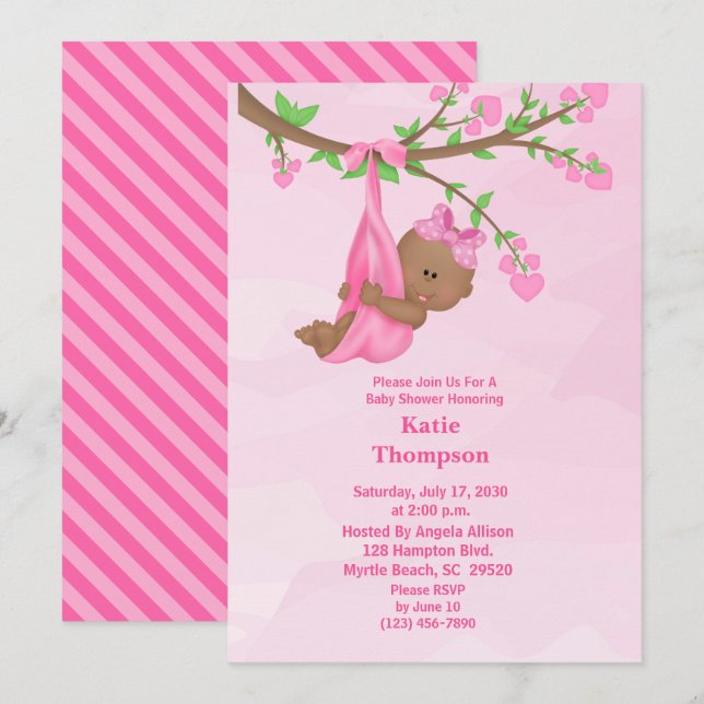 Invitación a Baby Shower de un Chica afroamericano (Anverso / Reverso)