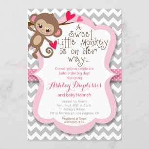 Invitación a Baby Shower de un Chica de mono dulce
