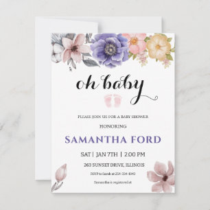 Invitación a Baby Shower de un Chica floral acuare