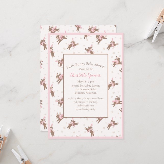 Invitación a Baby Shower de un conejito lindo (Anverso/Reverso In Situ)