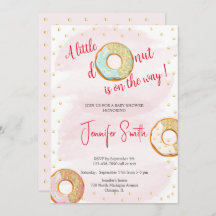 Invitación a baby shower de un donut dorado rosa p