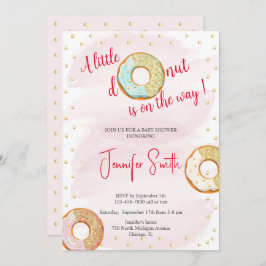 Invitación a baby shower de un donut dorado rosa p