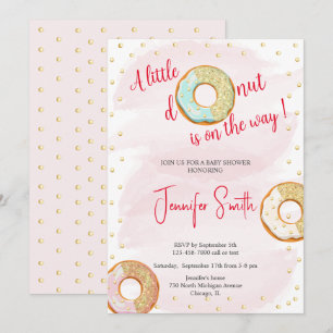 Invitación a baby shower de un donut dorado rosa p