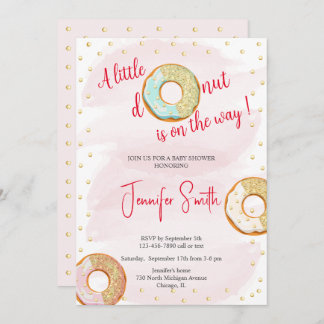 Invitación a baby shower de un donut dorado rosa p