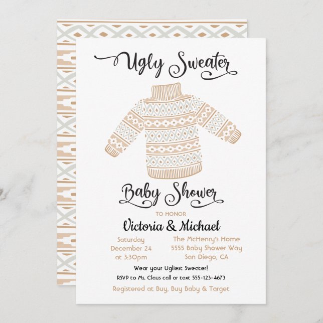 Invitación a Baby Shower de un dulce feo escandina (Anverso / Reverso)