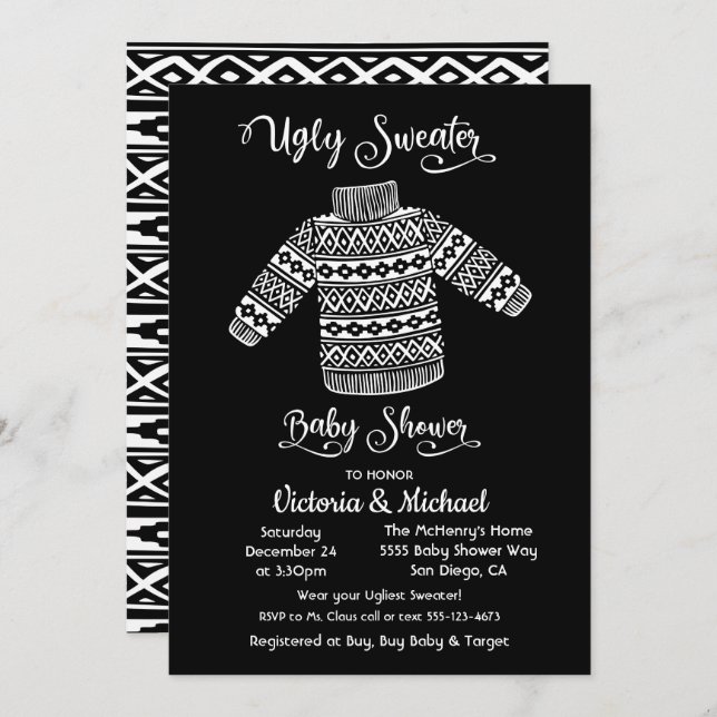 Invitación a Baby Shower de un dulce feo escandina (Anverso / Reverso)