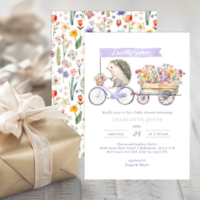 Invitación a Baby Shower de un edgehog cultivado l (Whimsical Baby Shower Invitation - Purple)