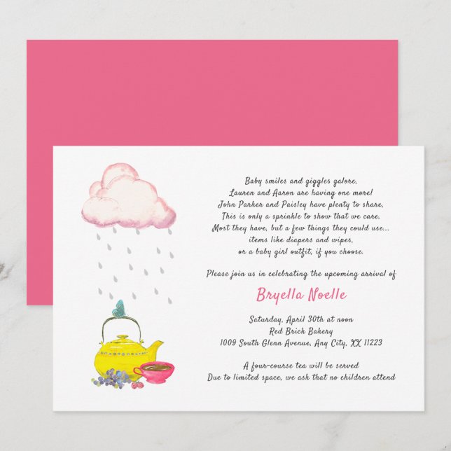 Invitación a Baby Shower de un Fiesta de té para e (Anverso / Reverso)