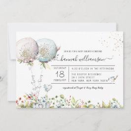 Invitación a Baby Shower de un globo de Chica geme