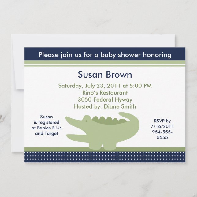Invitación a Baby Shower de un lagarto (Anverso)