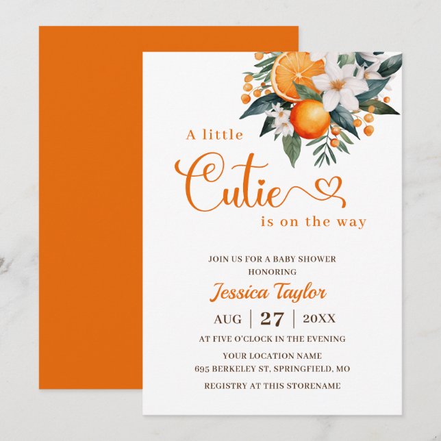 Invitación a Baby Shower de un Naranja pequeño (Anverso / Reverso)