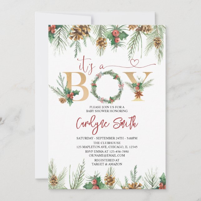 Invitación a Baby Shower de un niño Navidad (Anverso)