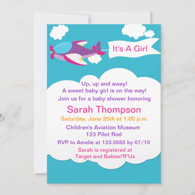 Invitación a Baby Shower de un pequeño Chica de av (Anverso)