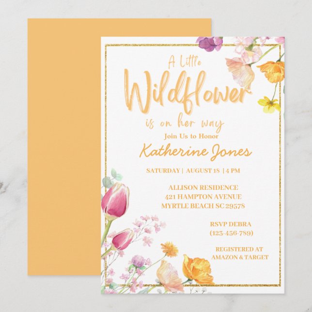 Invitación a Baby Shower de un pequeño Chica de fl (Anverso / Reverso)