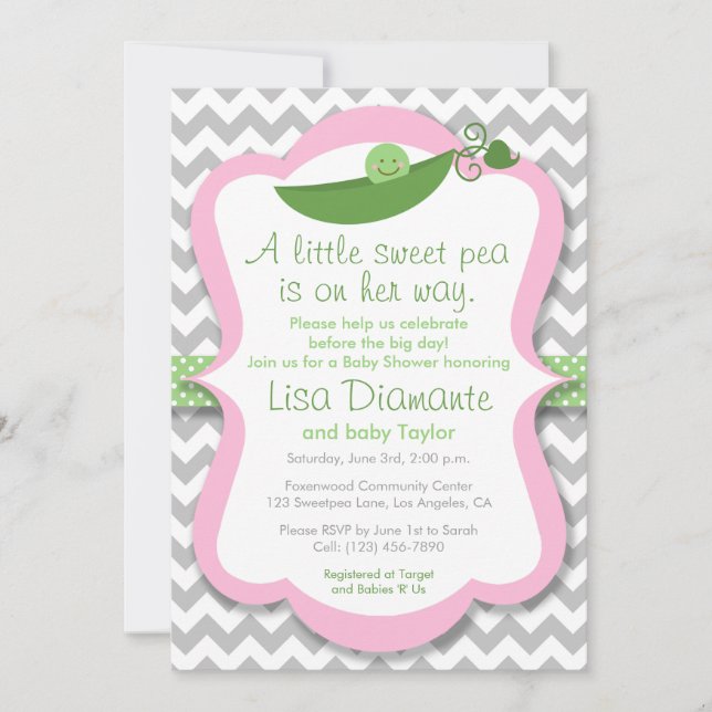 Invitación a Baby Shower de un pequeño Chica de Pe (Anverso)