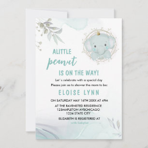 Invitación a Baby Shower de un pequeño elefante ni