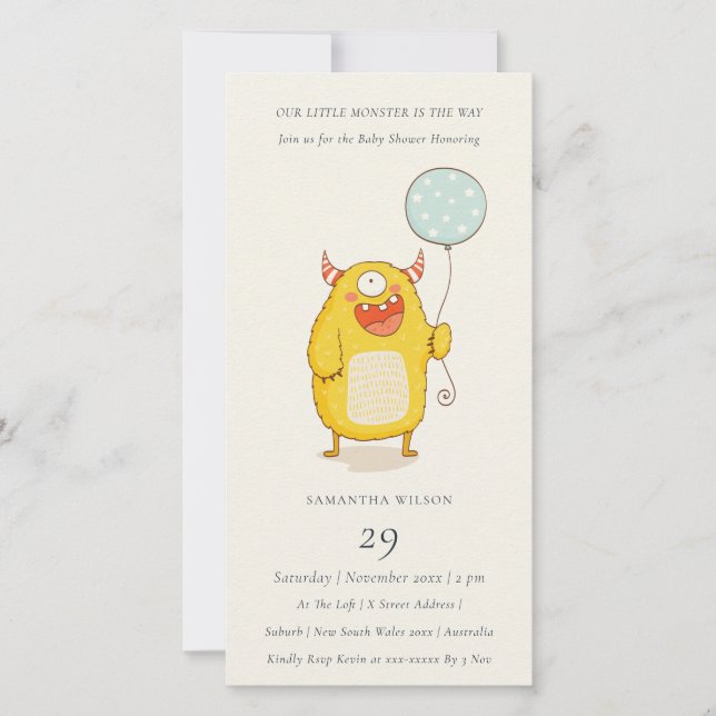 Invitación a Baby Shower de un pequeño monstruo am (Anverso)