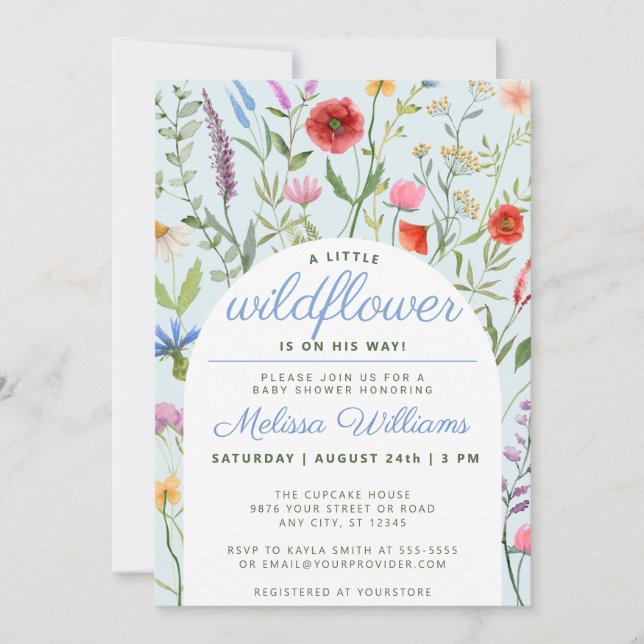 Invitación a Baby Shower de un pequeño niño con fl (Anverso)