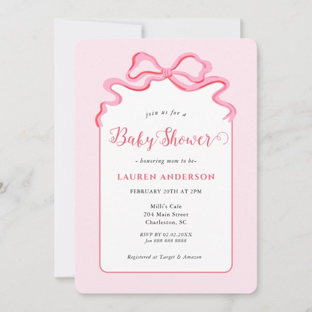 Invitación a Baby Shower de una bebé de raza rosa (Anverso)