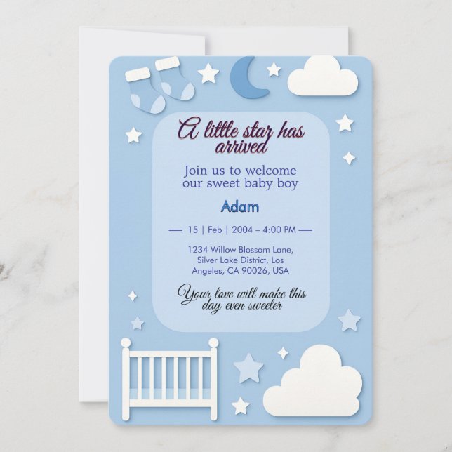 Invitación a Baby Shower de una pequeña estrella (Anverso)