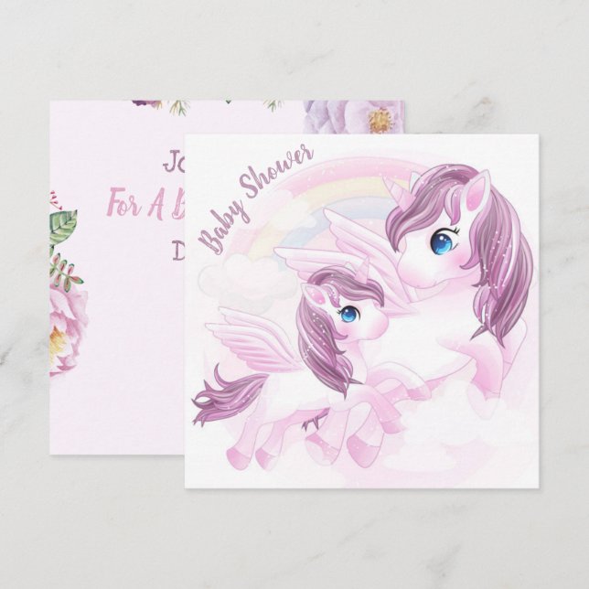 Invitación a Baby Shower de Unicorn (Anverso / Reverso)